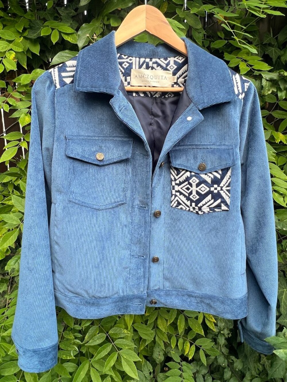 Colombian Designer Soft Blue Corduroy Jacket Size L